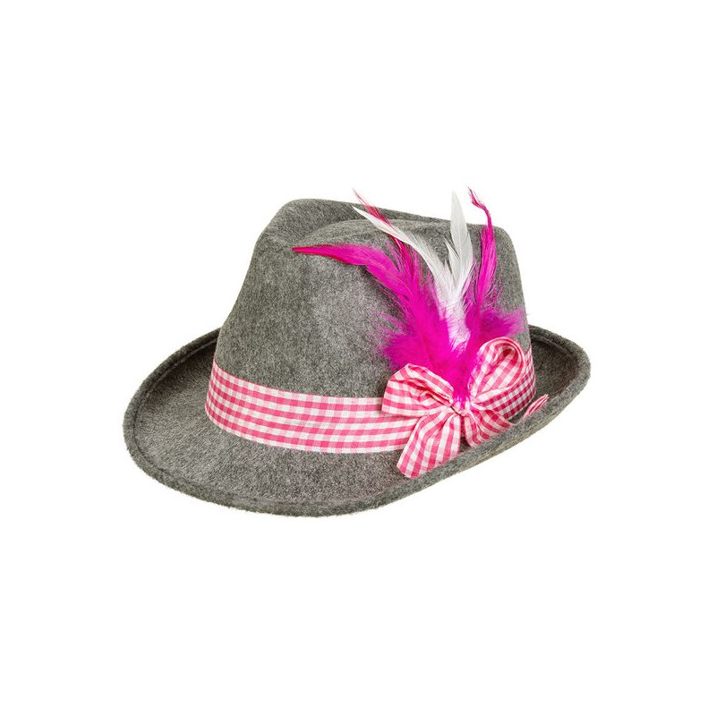 Chapeau Tyrolien Oktoberfest Gris – Ruban Bleu-Blanc, Edelweiss & Plume – Accessoire Fête Bavaroise Authentique