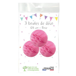 3 Boules alvéolées rose 8cm 
