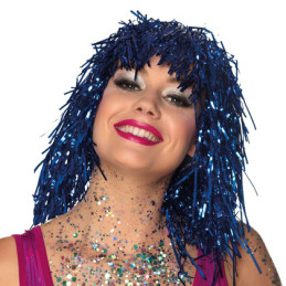 Perruque lamée bleu en sachet 