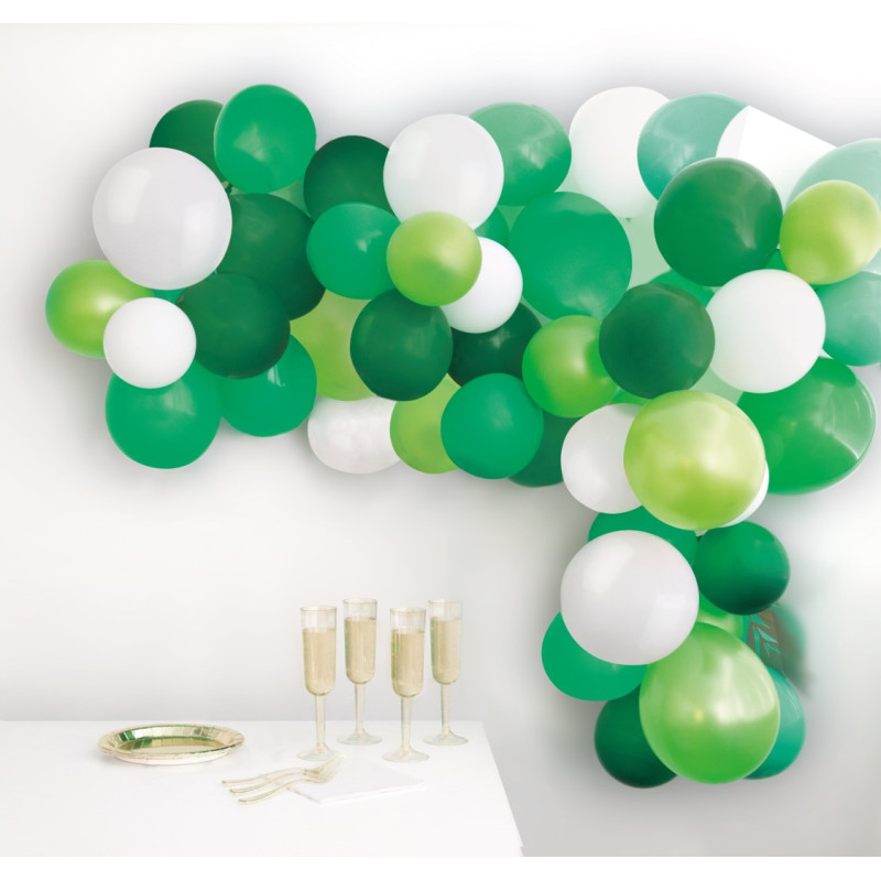 Grossiste Kit de 40 ballons latex pour arche à ballons vert et blanc, Réservé aux professionnels