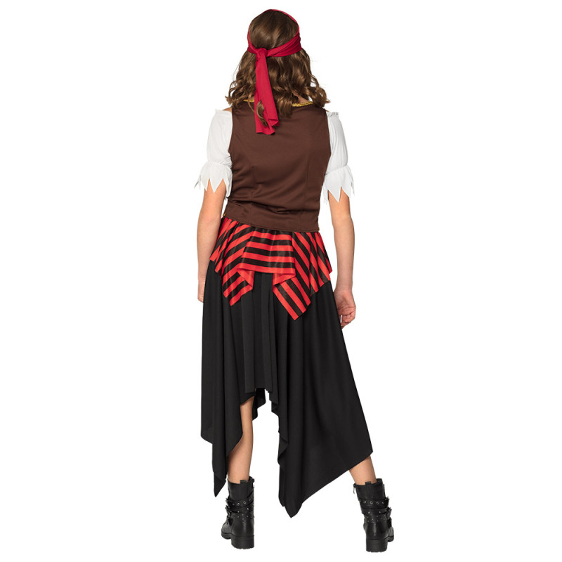 kasahara Costume Pirate Femme Sexy Médiéval Off Shoulder avec Blouse, Corset, Leggings et Bandana – Déguisement Pirate pour Carnaval, Halloween, Cosplay et Soirée à Thème (Apricot, L
