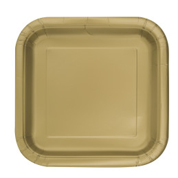 14 Assiettes carrées 23 cm Or 