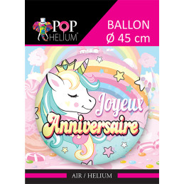 Ballon métallique Joyeux Anniversaire - Licorne