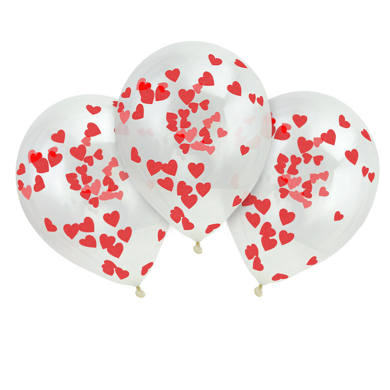 Grossiste 3 Ballons confettis Coeur ROUGE