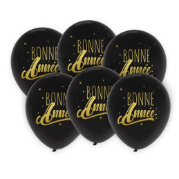 6 Ballons Bonne Année noir/or 