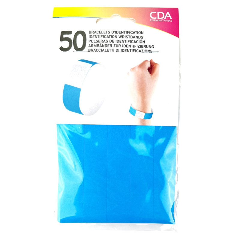 Grossiste 50 Bracelets BLEU identification papier indéchirable