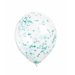 6 ballons latex transparents 30 CM Confe ttis Turquoise DESTOCKAGE