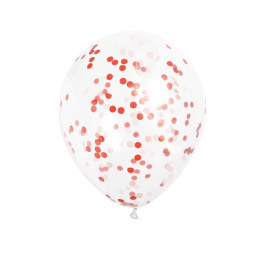 6 ballons transparents 30 CM Confettis R ouge DESTOCKAGE