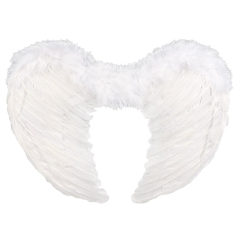 Ailes D'ange Géantes En Plumes Blanches 65x65 Cm - Déguisement Ange, Cygne Ou Halloween